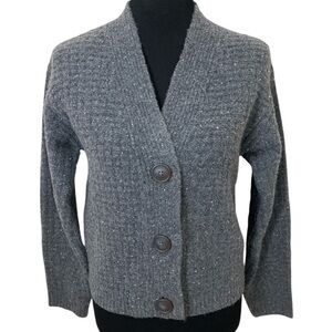 Gray speckled v neck thick cozy cardigan
